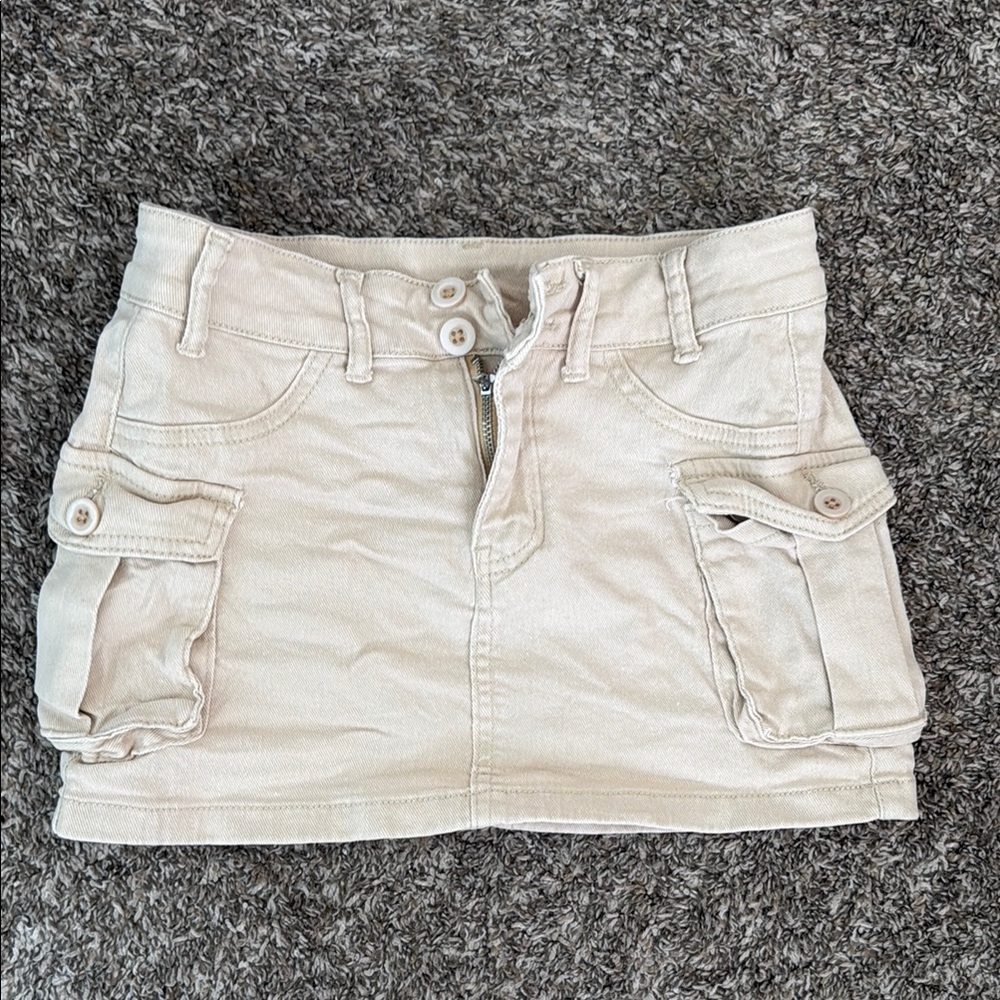 Beige Mini Skirt with Pockets